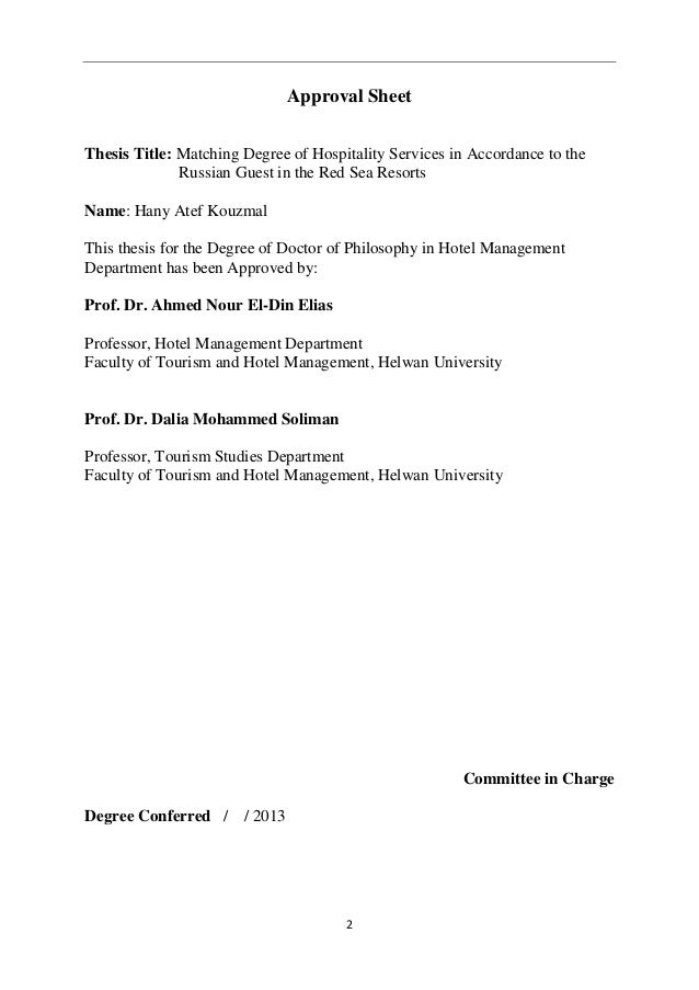 Phd thesis on hotel management